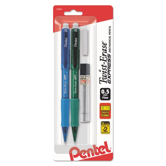 Twist-Erase EXPRESS Mechanical Pencil Refill Pack, 0.5 mm, HB (#2.5), Black Lead, Assorted Barrel Colors, 2 Pencils1