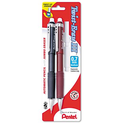 Twist-Erase III Mechanical Pencil, 0.7 mm, HB (#2.5), Black Lead, Assorted Barrel Colors, 2/Pack1