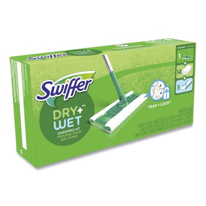 Sweeper Mop, 10 x 4.8 White Cloth Head, 46" Silver/Green Aluminum/Plastic Handle1