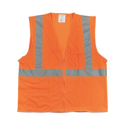 ANSI Class 2 Two-Pocket Zipper Mesh Safety Vest, Polyester Mesh, Large, Orange1