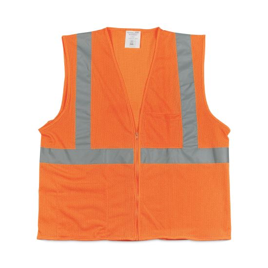 ANSI Class 2 Two-Pocket Zipper Mesh Safety Vest, Polyester Mesh, Large, Orange1