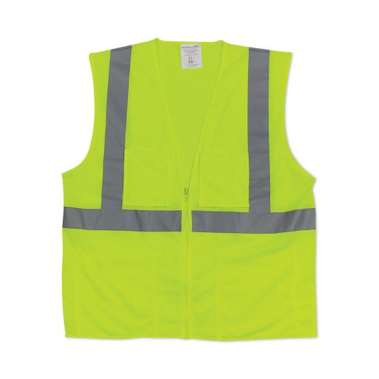 ANSI Class 2 Four Pocket Zipper Safety Vest, Polyester Mesh, 3X-Large, Hi-Viz Lime Yellow1