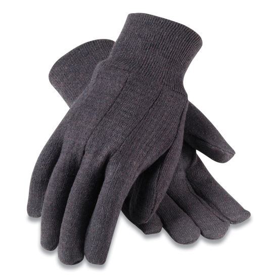 Polyester/Cotton Jersey Gloves, Men's, Brown, 12 Pairs1