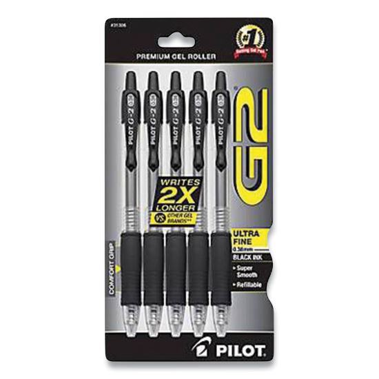 G2 Premium Gel Pen, Retractable, Extra-Fine 0.38 mm, Black Ink, Clear/Black Barrel, 5/Pack1