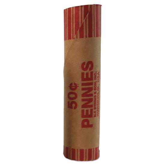 Preformed Tubular Coin Wrappers, Pennies, $.50, 1000 Wrappers/Carton1