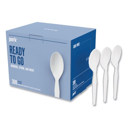 Mediumweight Plastic Cutlery, Teaspoon, White, 300/Pack1