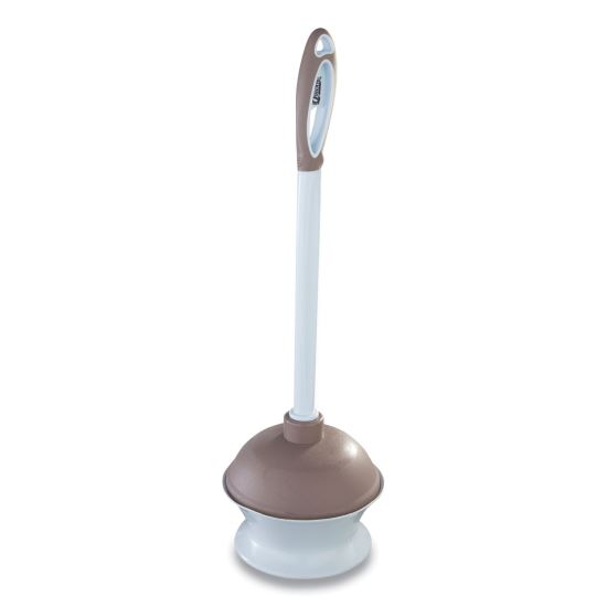 Plastic Toilet Plunger and Caddy with Microban, 16" Plastic Handle, 6.5" dia, White/Taupe1