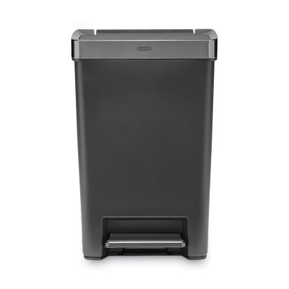 Premier Series III Step-On Waste Container, Rectangular, Plastic, 12.4 gal, Black with Stainless Steel Trim1