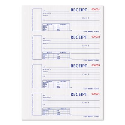 Hardcover Numbered Money Receipt Book, Two-Part Carbonless, 6.88 x 2.75, 4/Page, 300 Forms1