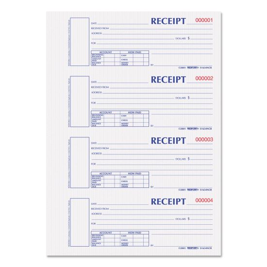 Hardcover Numbered Money Receipt Book, Two-Part Carbonless, 6.88 x 2.75, 4/Page, 300 Forms1