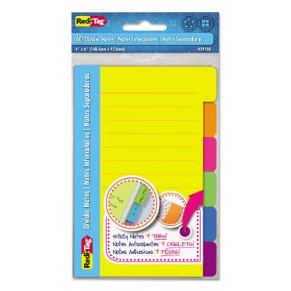 Index Sticky Notes, 6-Tab Sets, Note Ruled, 4" x 6", Assorted Colors, 60 Sheets/Set, 2 Sets/Pack1