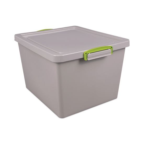 35.4 Qt. Latch Lid Storage Tote, 14.76" x 12.6" x 10.43", Dove Gray/Green1