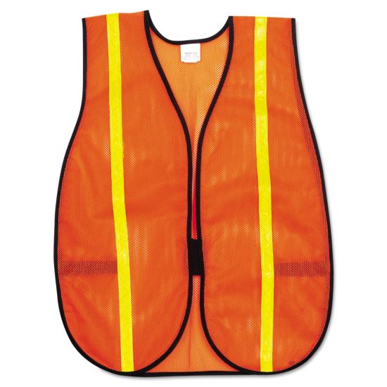 Polyester Mesh Safety Vest, One Size Fits All, Orange with 0.75" Lime Green Stripe1