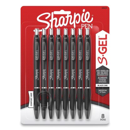 S-Gel High-Performance Gel Pen, Retractable, Medium 0.7 mm, Black Ink, Black Barrel, 8/Pack1