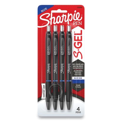 S-Gel High-Performance Gel Pen, Retractable, Fine 0.5 mm, Blue Ink, Black Barrel, 4/Pack1