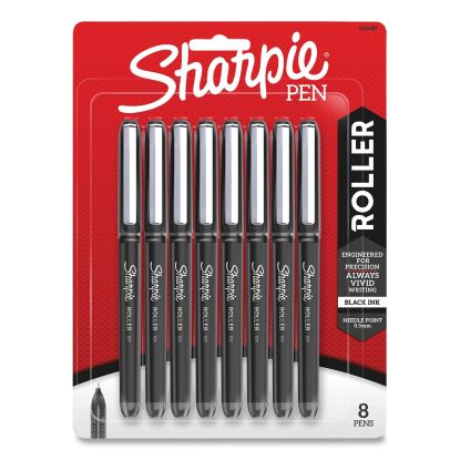 Professional Design Roller Ball Pen, Stick, Fine 0.5 mm, Black Ink, Black Barrel, 8/Pack1