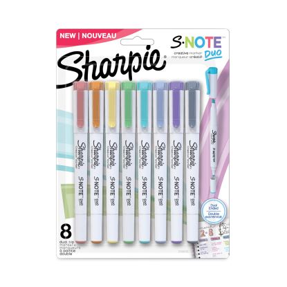 S-Note Creative Markers, Assorted Ink Colors, Bullet/Chisel Tip, White Barrel, 8/Pack1