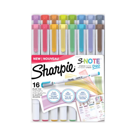 S-Note Creative Markers, Assorted Ink Colors, Bullet/Chisel Tip, White Barrel, 16/Pack1