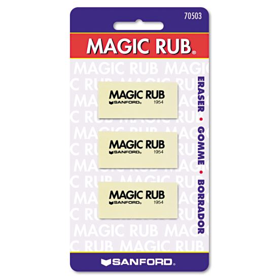 MAGIC RUB Eraser, For Pencil/Ink Marks, Rectangular Block, Medium, Off White, 3/Pack1