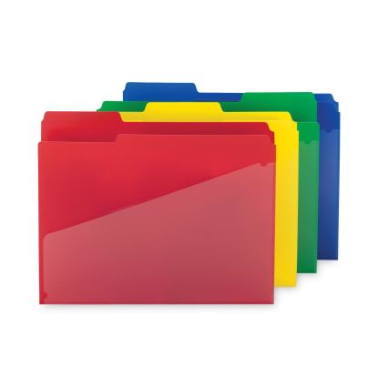 Poly Colored File Folders With Slash Pocket, 1/3-Cut Tabs: Assorted, Letter Size, 0.75" Expansion, Assorted Colors, 12/Pack1