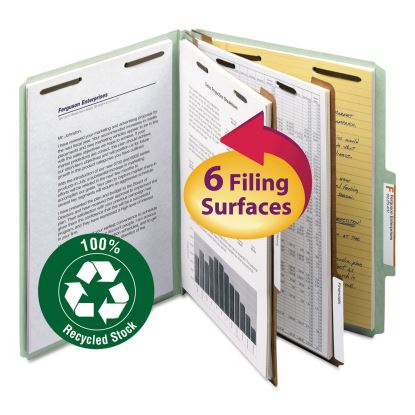 100% Recycled Pressboard Classification Folders, 2 Dividers, Letter Size, Gray-Green, 10/Box1
