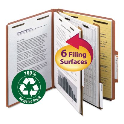 100% Recycled Pressboard Classification Folders, 2 Dividers, Letter Size, Red, 10/Box1