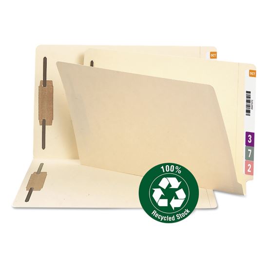 100% Recycled Manila End Tab Fastener Folders, 2 Fasteners, Legal Size, Manila Exterior, 50/Box1