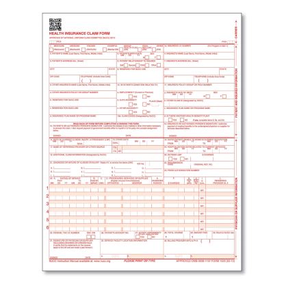 CMS-1500 Health Insurance Claim Forms, One-Part, 8.5 x 11, 250 Forms1