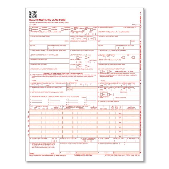 CMS-1500 Health Insurance Claim Forms, One-Part, 8.5 x 11, 250 Forms1