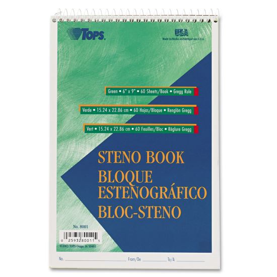 Gregg Steno Pads, Gregg Rule, 60 Green-Tint 6 x 9 Sheets1