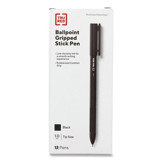 Gripped Stick Ballpoint Pen, Stick, Medium 1 mm, Black Ink, Black Barrel, Dozen1