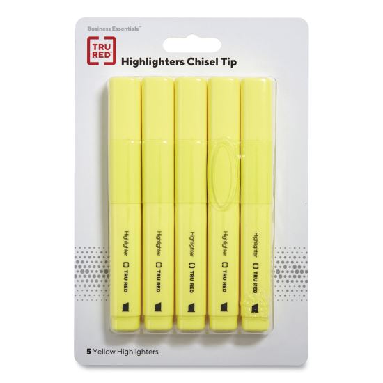 Tank Style Chisel Tip Highlighter, Yellow Ink, Chisel Tip, Yellow Barrel, 5/Pack1