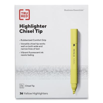 Tank Style Chisel Tip Highlighter, Yellow Ink, Chisel Tip, Yellow Barrel, 36/Pack1