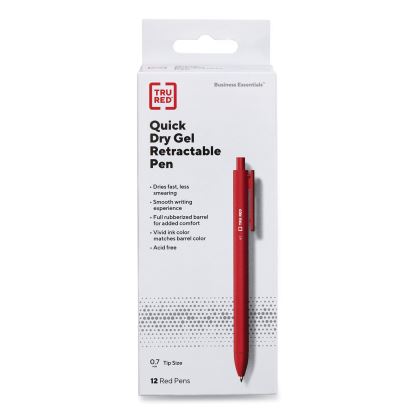 Quick Dry Gel Pen, Retractable, Medium 0.7 mm, Red Ink, Red Barrel, Dozen1