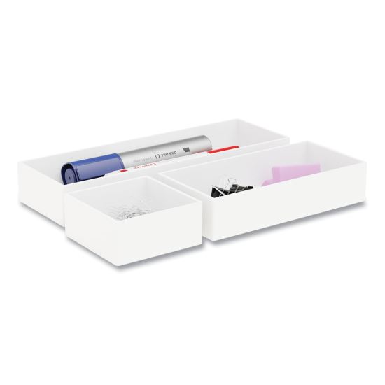 Three-Piece Plastic Drawer Organizer, 3.23 x 3.23 x 1.47, 6.26 x 3.23 x 1.47, 9.5 x 3.23 x 1.47, White, 3/Set1