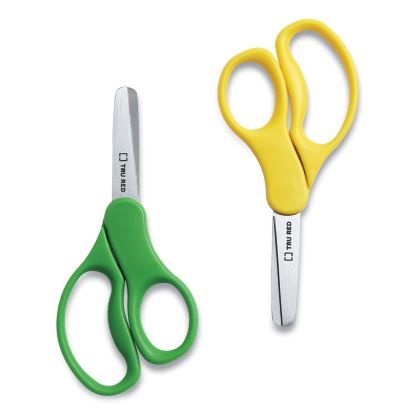 Kids' Blunt Tip Stainless Steel Safety Scissors, 5" Long, 2.05" Cut Length, Green; Yellow, Straight Handles, 2/Pack1