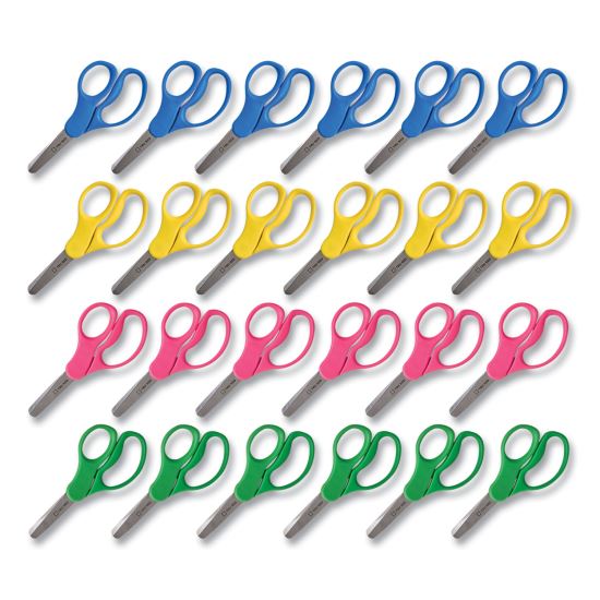 Kids' Blunt Tip Stainless Steel Safety Scissors, 5" Long, 2.05" Cut Length, Assorted Straight Handles, 24/Pack1