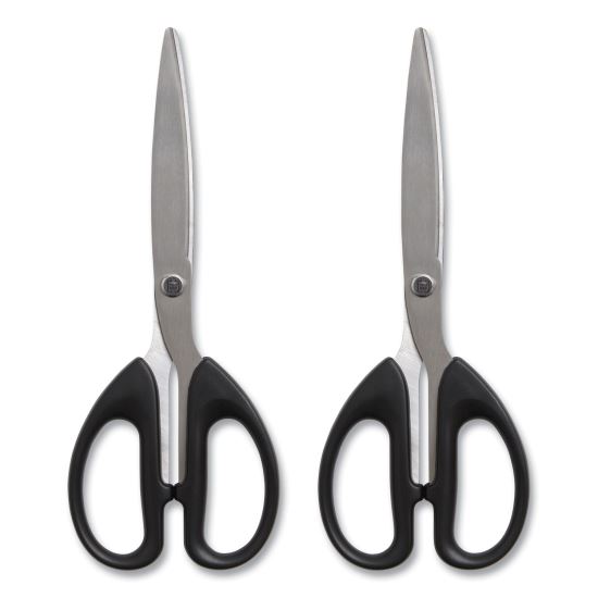 Ambidextrous Stainless Steel Scissors, 8" Long, 3.86" Cut Length, Black Straight Symmetrical Handle, 2/Pack1