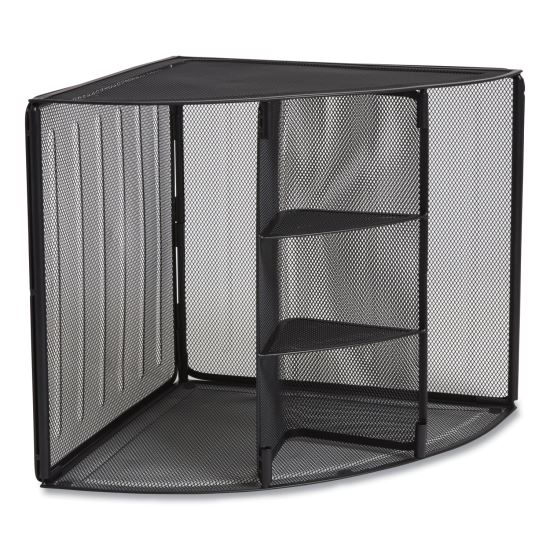 Wire Mesh Corner Organizer, Four Sections, 5.28 x 14.17 x 19.37, Black1