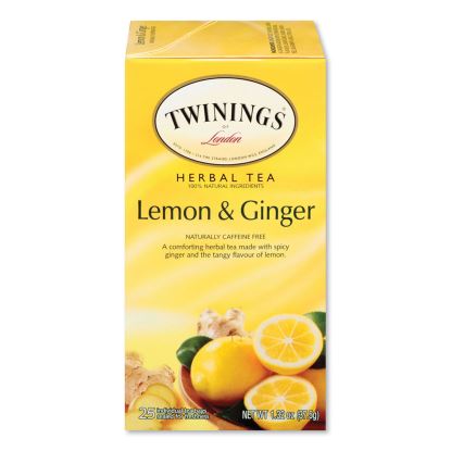 Tea Bags, Lemon and Ginger, 1.32 oz Tea Bag, 25 Tea Bags/Box1