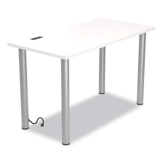 Essentials Writing Table-Desk with Integrated Power Management, 47.5" x 23.7" x 28.8", White/Aluminum1