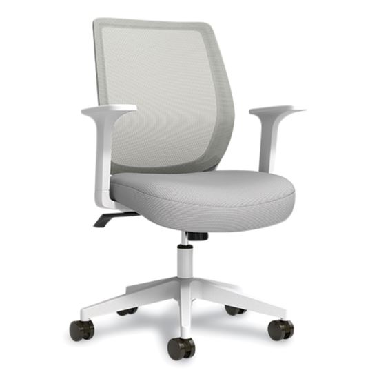 Essentials Mesh Back Fabric Task Chair with Arms, Supports Up to 275 lb, Gray Fabric Seat, Gray Mesh Back, White Base1