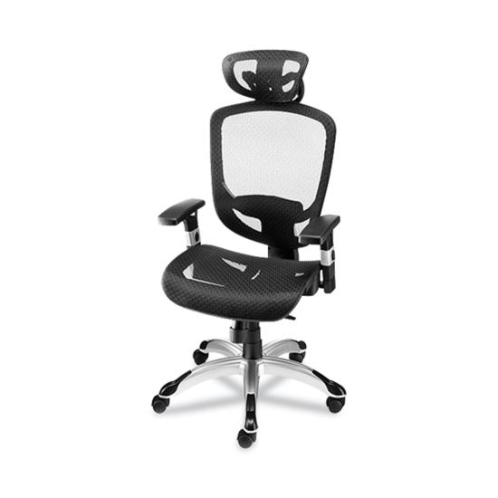 FlexFit Hyken Mesh Task Chair, Supports Up to 300 lbs, 17.24" to 20.98" Seat Height, Black Seat, Black Back.Silver Base1