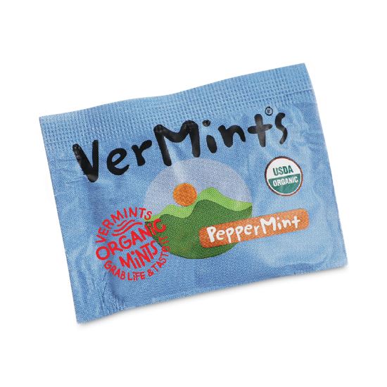 VerMints Organic Mints/Pastilles, Peppermint, 2 Mints/0.7 oz Individually Wrapped, 100/Box1