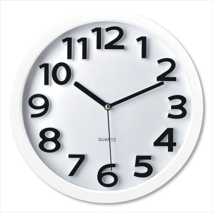 Wall Clock with Raised Numerals and Silent Sweep Dial, 13' Overall Diameter, White Case, White Face, 1 AA (sold separately)1