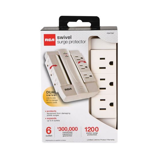 6 Outlet Swivel Surge Protector, 6 Outlets, 1200 Joules, White1