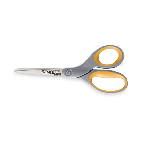 Titanium Bonded Scissors, 8" Long, 3.5" Cut Length, Gray/Yellow Straight Handle, 3/Box1