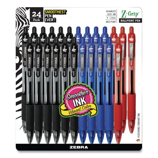 Z-Grip Ballpoint Pen, Retractable, Medium 1 mm, Assorted Ink and Barrel Colors, 24/Pack1