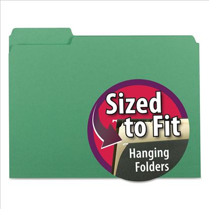 Interior File Folders, 1/3-Cut Tabs: Assorted, Letter Size, 0.75" Expansion, Green, 100/Box1