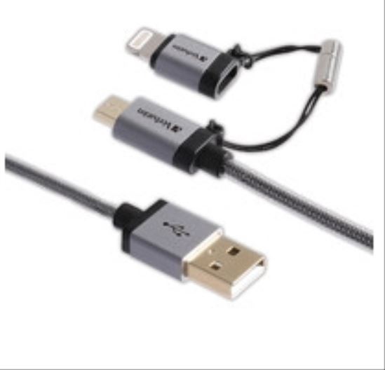 Verbatim 47", USB-A/microUSB + Lightning USB cable 47.2" (1.2 m) USB A Micro-USB B/Lightning Black, Silver1